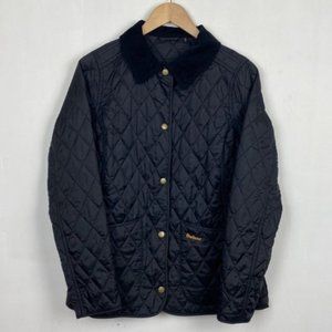 Barbour 6 Annandale Diamond Quilted Jacket Coat Black Cord Collar UK